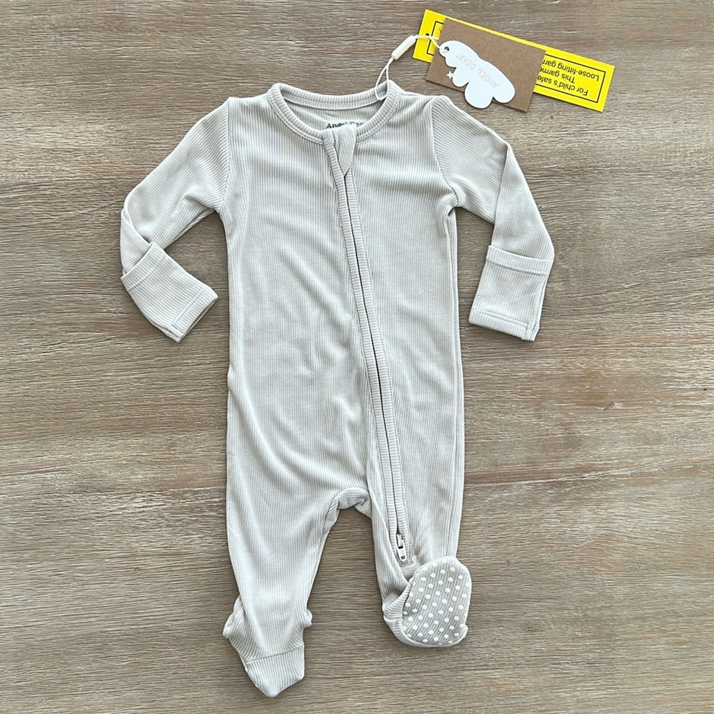 Angel Dear Neutral Modal Ribbed Footie Solid Birch 3-6 6-9 months